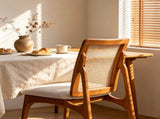 Set of 2 Mid Century Modern Rattan Dining Chairs, Solid Rubber Wood Frame Dining Side Chairs with 72703501