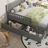 Twin Size Wood Platform Bed with Guardrails on Both Sides and Two Storage Drawers, Gray N733P172696E