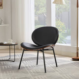 Mid-Century Modern Shell Chair Single Side Chair Tripod Black Leather Lounge Chair in Walnut Finish W1143P214250