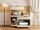 Modern 2 IN 1 Cat Furniture, Cat Litter Box Enclosure Side Table, Cat House with Storage, for 2 N752P394342N