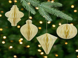 Foldable Paper Honeycomb Christmas Finial Ornaments - 4" - Cream - Set of 4 29774108