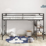 Adam sturdy junior twin loft bed black Cinnamon wood shelf for kids, space saving, Loft Bed B083P154188