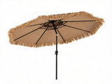 10ft Double Tier Hawaiian Tiki Patio Umbrella with Push Button 30&deg Tilt & Crank Lift, 8 Metal 46939032