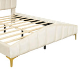 ZNTS Queen Size Velvet Platform Bed with Thick Fabric, Stylish Stripe Decorated Bedboard and Elegant 00803623