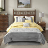Embroidered 7 Piece Comforter Set Yellow Queen B03596980