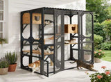 Outdoor Cat Enclosure Fir Wood Catio Outdoor Cat House Patio Cat Playpen with Sleeping Houses, N719P418377D
