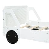 Twin Size Car-Shaped Platform Bed with Wheels,White WF311752AAK