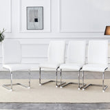 Luxury Simple Arch Chair - Set of 4 White PU Material High Resilience Dining Chair with Arched Metal W1151P154858
