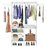 ZNTS Metal Garment Rack Shoe Clothing Organizer Shelves Freestanding Multifunctional Clothes Wardrobe 98460344