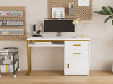White particleboard and iron pipe, 97*35*78cm, 2 drawers and 1 door, computer desk, suitable for 09186500