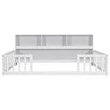 Full Floor Bed with Side Bookcase,Shelves,Guardrails,White W504142775