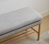 End of Bed Bench with Shelf, Linen Upholstered Storage Shoe Bench, Modern Bedroom Bench with Metal W2725P207314