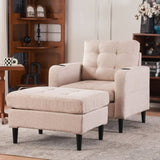 Beige Upholstered Armchair and Storage Ottoman Set - Comfortable Single Sofa with Cup Holders and W1901P149127