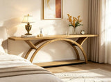71 Inch Half Moon Console Table with 2 Tier Storage Shelves, Entryway Table 42414742