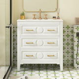 30'' Bathroom Vanity with Ceramic Sink Combo, Free Standing Single Vanity Set with 3 Drawers, Solid N710P246209K