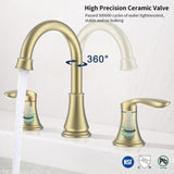 2-Handle 8 inch Widespread Bathroom Sink Faucet Brushed Gold Lavatory Faucet 3 Hole 360&deg Swivel T3177P277513