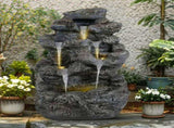 5-Tiered Concrete Tall Slim Fountain, 23.85"H LED-Lit Column, Space-Saving Modern Outdoor Accent, N765P324556G