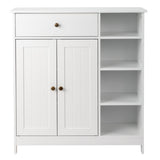 Double-Door Bathroom Cabinet with 2, Adjustable Panels, 1 Drawer and 3 Side Shelves, White 21280126