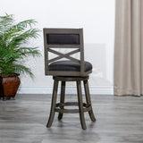 24" Counter Height X-Back Swivel Stool, Weathered Gray Finish, Charcoal Fabric Seat B04660722