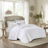 4 Piece Microfiber Reversible Ruffle Quilt Set with Throw Pillow White King/Cal King B03597435