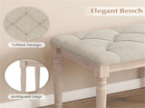 Beige 47.5" Rubber Wood Upholstered Bench with Button-Tufted Seat, 440 lbs Capacity Retro Entryway 60312147
