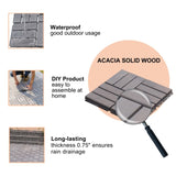 30 PCS Interlocking Deck Tiles Checker Pattern, 12" x 12" Square Light Gray Acacia Hardwood Outdoor W2391P160134
