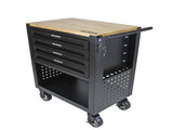 4 DRAWERS MULTIFUNCTIONAL TOOL CART WITH WHEELS AND WOODEN TOP-BLACK 25802222