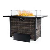 Outdoor Fire Pit 50,000 BTU Propane Gas Fire Table with Lid Fireplace with Glass Wind Guard Wicker 25297712