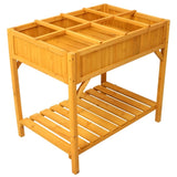 Raised Garden Bed with Legs, Wooden Elevated Planter Box with 8 Grids Divider & Protective Liner, W465P189515
