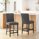 Contemporary Fabric Button Tufted 26 Inch Counter Stools, Set of 2, Charcoal 71254.00CHAR