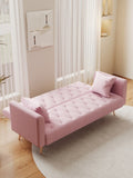 71 inch convertible love seat sofa, American retro pink velvet, suitable for small living room, W165880948