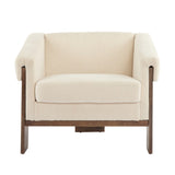 34" Mid-Century Modern Accent Chair with White Fabric, Deep Cushions, and Wide Armrests Ideal for N767P210787E
