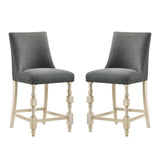 ZNTS Set of 2 Upholstered Dark Gray Fabric Counter Height Chairs in Ivory Finish B016P156829