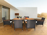 7 Piece Patio Dining Set, Outdoor Patio Conversation Set with Acacia Wood Table Top and Rattan 90467533