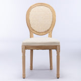 A&A Furniture,French Style Solid Wood Frame Antique Painting Linen Fabric Rattan Back Dining W1143141068