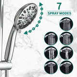 Drill-Free Stainless Steel Slide Bar Combo Rain Showerhead 7-Setting Hand, Dual Shower Head Spa W1219P155528