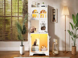 3-Tier Cat Litter Box Enclosure with Storage Cabinet, Hidden Cat Washroom Furniture with Fluted N704P490436K
