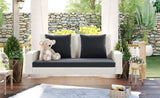 GO 2-Person Wicker Hanging Porch Swing with Chains, Cushion, Pillow, Rattan Swing Bench for Garden, WF285005AAK