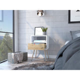 Otom Nightstand , Superior Top, One Open Shelf, One Drawer, Four Legs -White / Light Oak B20092046