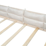 Wood Full Size Upholstered Platform Bed with Guardrail and Pillow, Beige WF323090AAA