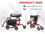 2-in-1 Rolling Walker & Wheelchair 6-Position Height Adjustment , 8" PVC Wheels, Folding 46860865