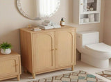 Natural wood color, particleboard with melamine veneer and rattan finish, 60*30*80cm, double doors, 80617301