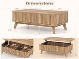 Walnut Lift Top Coffee Table with Fluted Design, 90.1750.8041.91cm Rubber Wood Legs Table with 2 06205600