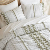 3 PCS Full/Queen Cotton Printed Comforter Set with Chenille Sage/Ivory B035P319203