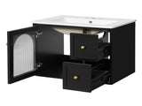 24" Bathroom Vanity Set Wall Mounted for Small Space, Bathroom Cabinet with Ceramic Sink, 2 Drawers N710P286704B