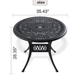 35.43-inch Cast Aluminum Patio Dining Table With Black Frame and Umbrella Hole W1710P166026