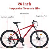 ZNTS Mountain Bike for Men and Women 26 inch 24 Speed Suspension Fork KENDA Tires W1019P187577