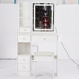 Small Size Left Drawer Desktop Vanity Table Cushioned Stool, 2 AC2 USB Power Station, Hair dryer W936P226043