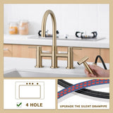 ZNTS Double Handle Bridge Kitchen Faucet with Side Spray W122581049
