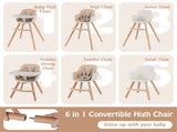6-in-1 Convertible Baby High Chair, Beech Wood Frame 5-Point Harness for 6-36 Months 87653187